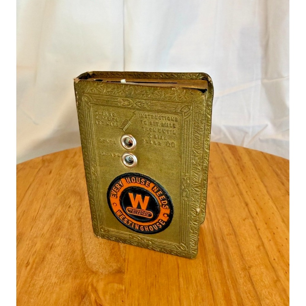 Vintage 1920s Westinghouse Book Bank Metal Coin Safe Bankers Utilities No Key